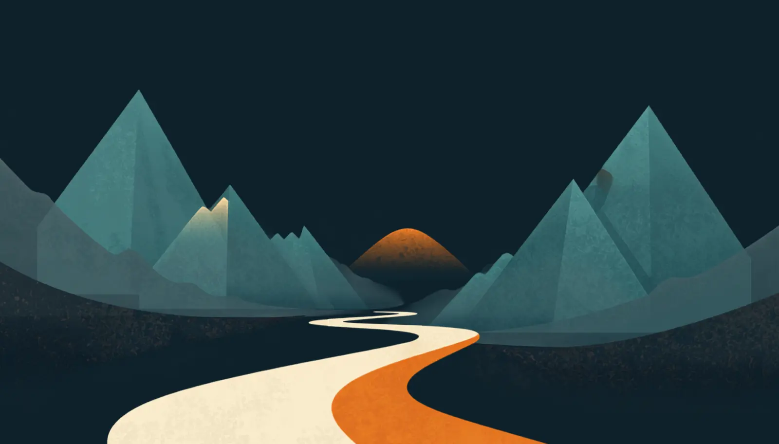 An abstract winding road through mountains representing an uncertain retirement journey